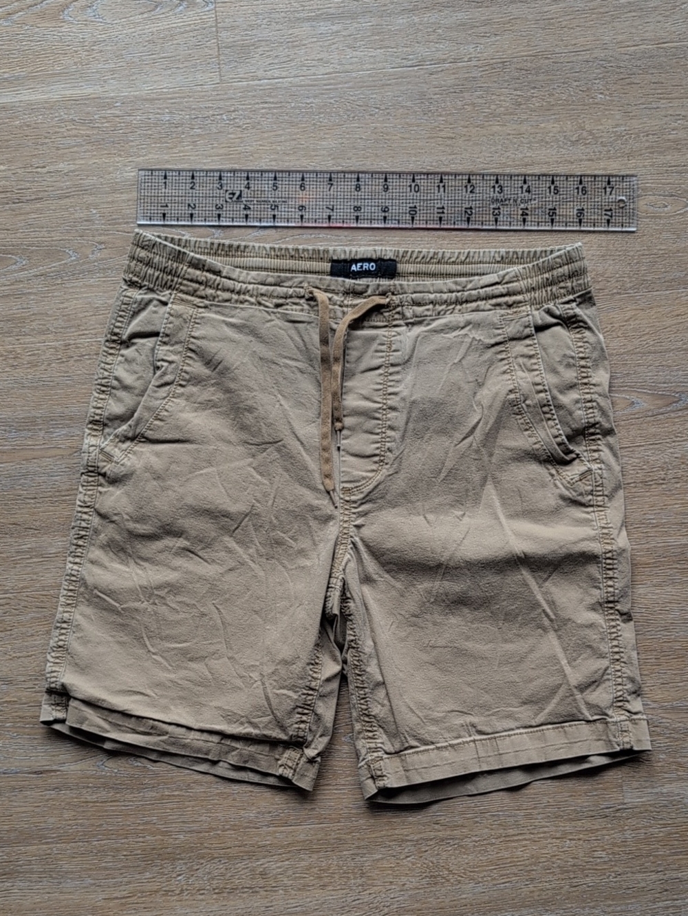 Aeropostale Men's Tan Drawstring Casual Shorts, Woven Cotton, Medium